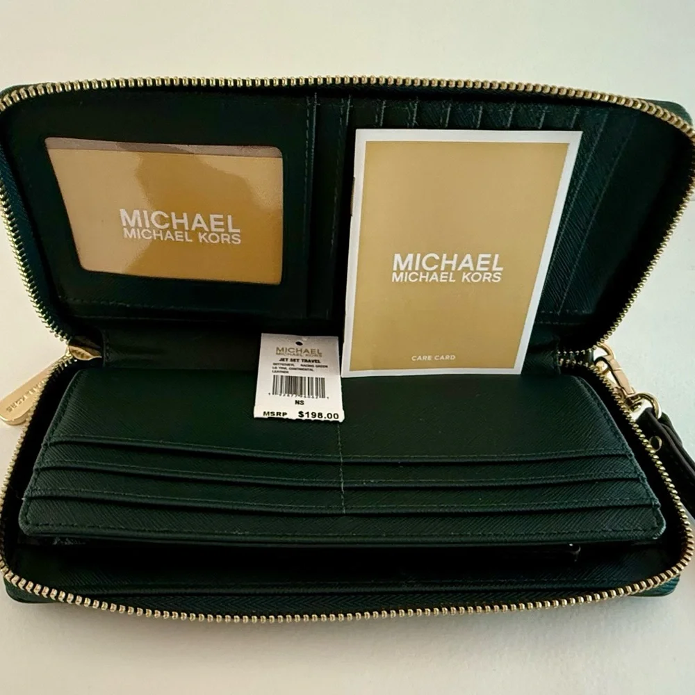 Michael Kors Dark Green Leather Wristlet Wallet - Picture 3 of 7